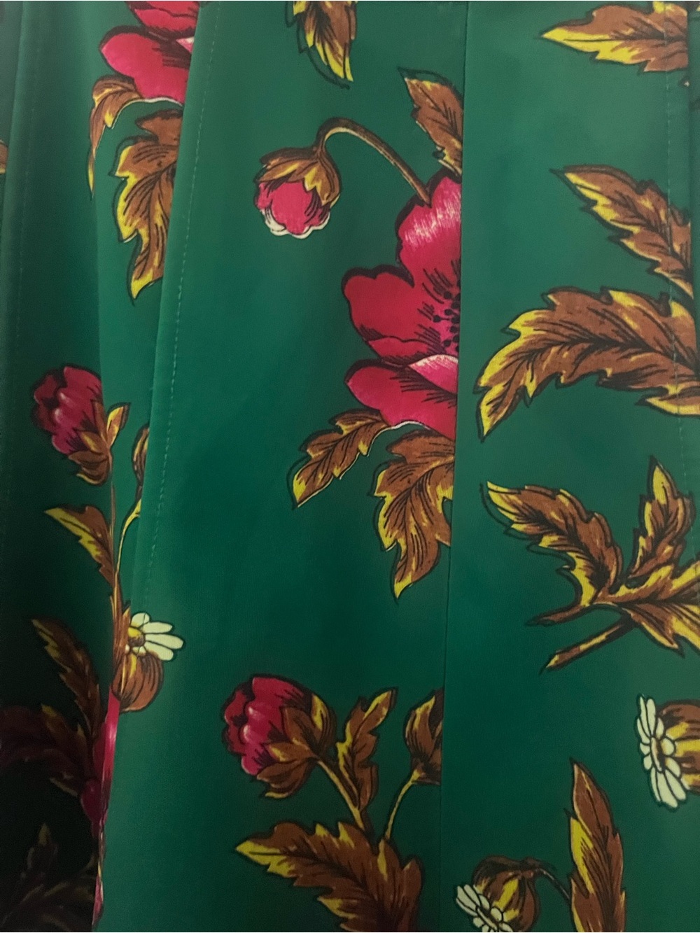 Maeve Emerald Green Floral Skater Skirt with Pink and Gold Leaves - Picture 2 of 5